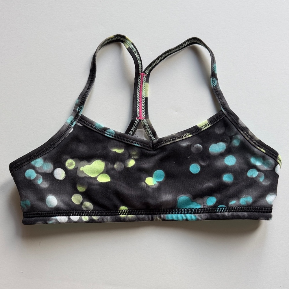 Ivivva/lululemon girls size 10 Black and Teal Sports Bra with Yellow Accents
